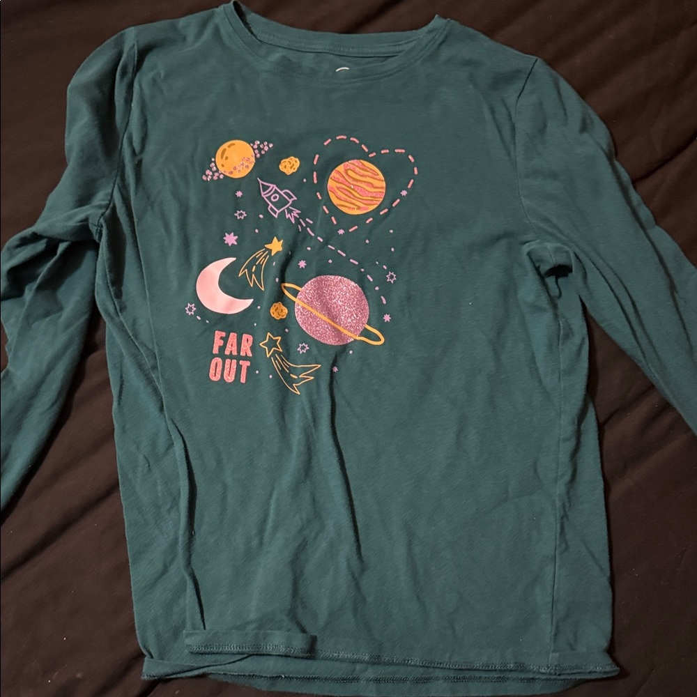 Wonder Nation Kids Long Sleeve Shirt - Teal with Space Design